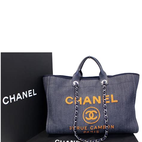 chanel denim bag tote|Chanel denim shopping bag.